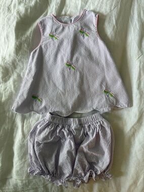 Little English Lavender Striped Diaper Cover Set with Pink & Green Embroidery